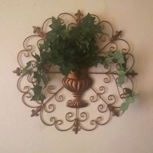 Flor De Lis  vase scroll wall decor with greenery